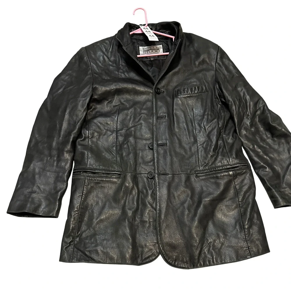 Wilson's Leather Pelle Studio Black Leather Blazer Jacket Men's Size L‎ Vintage